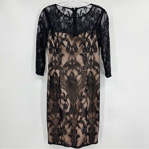 Adrianna Papell Carol Lace Sheath Party Cocktail Dress Black Nude Size 6P
